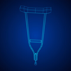 Crutch medical walking stick for rehabilitation of broken leg. Treatment of people with leg injuries. Wireframe low poly mesh vector illustration.