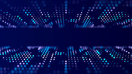 Digital background with movement of glowing particles. Complex technologies of big data. 3D rendering.