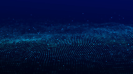 Dynamic sound wave. Blue energy flow concept. Cyberspace background. 3D rendering.