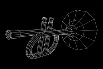 Trumpet pipe fife musiacal instrument. Wireframe low poly mesh vector illustration.