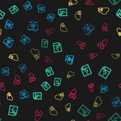 Set line FTP folder download, Unknown document, Cloud mail server and with moon and stars on seamless pattern. Vector