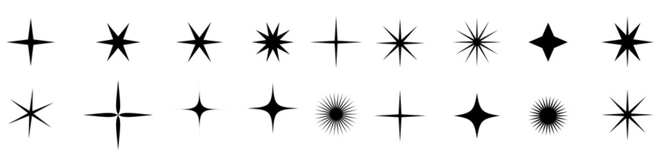 Star icons set. Twinkling stars. Vector symbols isolated on white background