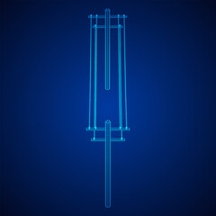 Power transmission high voltage pylon. Wireframe low poly mesh vector illustration.