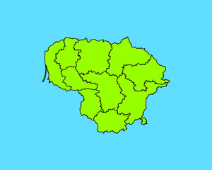 Modern Green High Detailed Border Map Of Lithuania, Isolated on Blue Background Vector Illustration