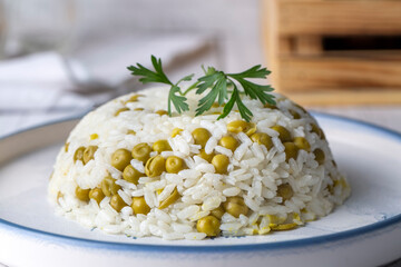 Traditional delicious Turkish foods; pea rice (Turkish name; Bezelyeli pilav)