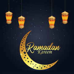 Obraz na płótnie Canvas Ramadan kareem with golden lantern and moon