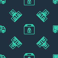 Set line Locked package, Cardboard box with traffic and Free delivery service on seamless pattern. Vector