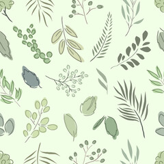 hand drawing seamless pattern botanical greenery 