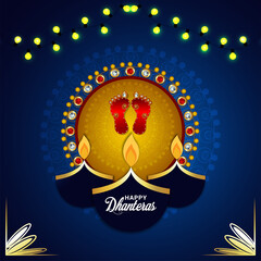 Shubh dhanteras celebration greeting card with Goddess laxami footprint