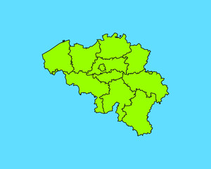 Modern Green High Detailed Border Map Of Belgium, Isolated on Blue Background Vector Illustration
