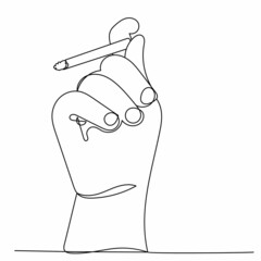 hand with cigarette one continuous line drawing vector