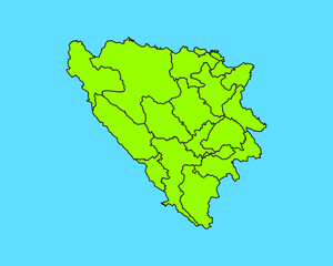 Modern Green High Detailed Border Map Of Bosnia Herzegovina, Isolated on Blue Background Vector Illustration