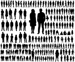 black silhouette people, set vector, isolated
