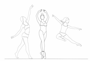 dancing girls drawing one continuous line