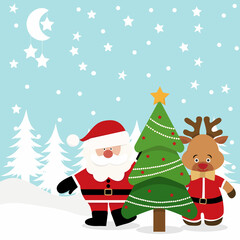 santa claus and deer in flat style vector