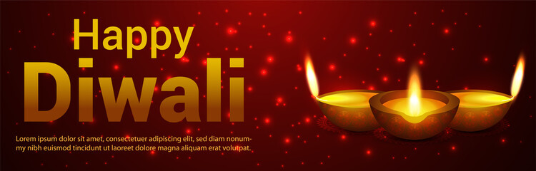 Happy diwali celebration banner with vector diwali diya