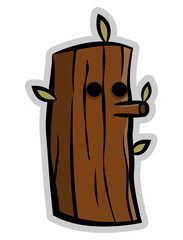 Cartoon illustration of lump of tree with sad facial expression, best for sticker, mascot, and logo with illegal logging themes
