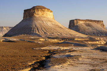 Some of the Bozjyra (or Boszhira) rock formations look like an ancient fortress. Ustyurt Plateau,...