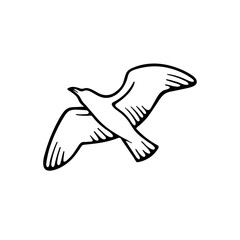 Albatross abstract symbol. Hand drawn flying albatross vector illustration.
