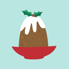 Christmas plum pudding. Isolated vector.