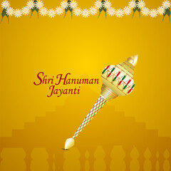 Shri hanuman jayanti celebration greeting card with lord hanuman weapon