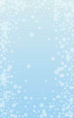 Light Flake Background Vector Blue. Snowflake Holiday Pattern. White Snow Freeze Texture. Luxury Confetti Card.