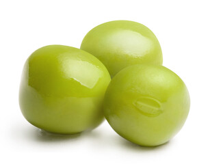 Green peas close-up, isolated on white background