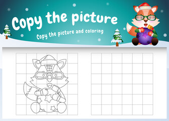Copy the picture kids game and coloring page with a cute fox hug ball