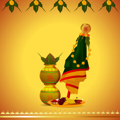 Happy gudi padwa greeting card ugadi or gudi padwa illustration