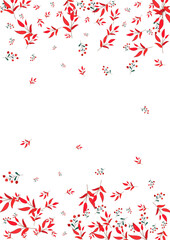 Red Foliage Background White Vector. Leaves Cartoon Illustration. Green Rowan. Burgundy Leaf Organic. Wood Frame.