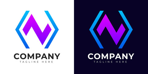 Modern gradient style initial letter n logo design template