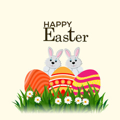 Happy easter day with colorful easter eggs and easter bunny