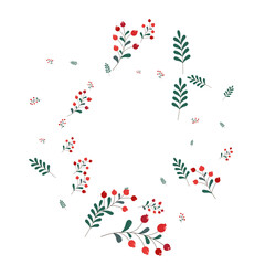 Green Berries Background White Vector. Rowan Paper Illustration. Red Foliage Organic. Backdrop Frame. Herb Decor.