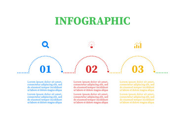 Business linear infographic half circle.  Timeline with 3 steps or options. Can be used for workflow layout, diagram, report, web design and presentation. Creative concept for vector three element.