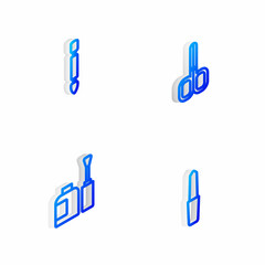 Set Isometric line Nail scissors, Cuticle pusher, Bottle of nail polish and file icon. Vector