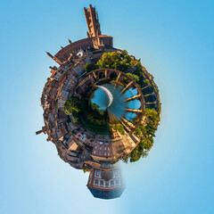 Abstraction of the Sainte Cécile cathedral and the banks of the Tarn, from the Pont Neuf in Albi, in the Tarn, in Occitanie, France © FredP
