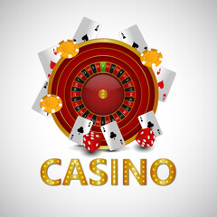 Vector casino gambling game with casino roulette and luxury background