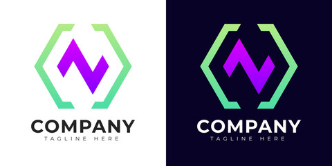 Modern gradient style initial letter n logo design template