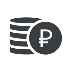 Russian rouble coin stack icon. Money black symbol. Business payment concept. Vector isolated on white