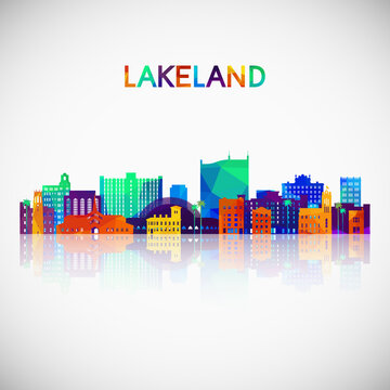 Lakeland skyline silhouette in colorful geometric style. Symbol for your design. Vector illustration.