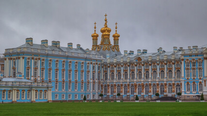Baroque architecture. The Catherine Palace, a Rococo palace in Tsarskoye Selo. Sightseeing in St....
