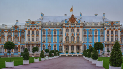 The Catherine Palace, a Rococo palace in Tsarskoye Selo