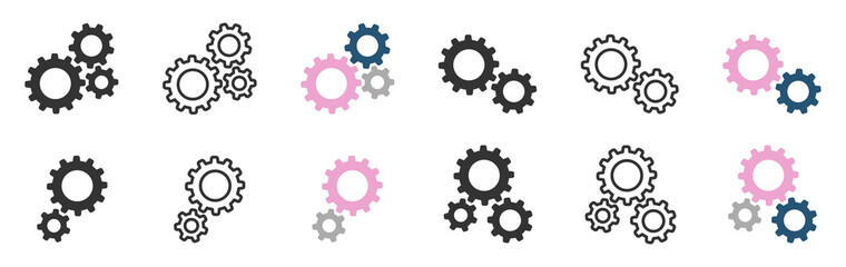 Set of gears icons. Setting gears icon, cogwheel group. Settings. Vector illustration.