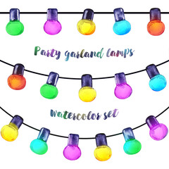 light bulbs colorful garland watercolor isolated set street lighting christmas decoration new year holiday card congratulation