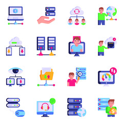 Collection of Web Hosting Flat Icons 