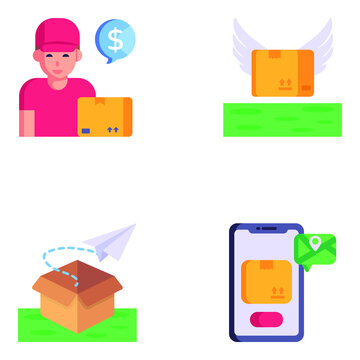 Flat Icons of Delivery Services- Vectors Set

