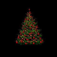 Festlich Geschmückter Weihnachtsbaum mit roten Kugeln vor dunklem Hintergrund