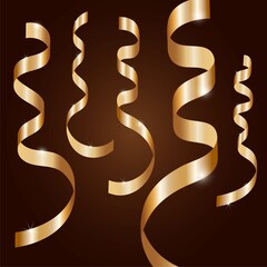 Golden shiny serpentine on a dark background. Decor, Christmas and New Year decoration.