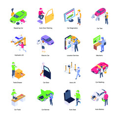 Collection of Auto Services Isometric Icons