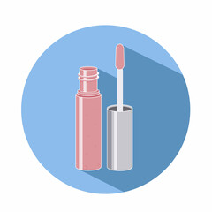 Bright pink liquid lipstick vector icon isolated on blue background
